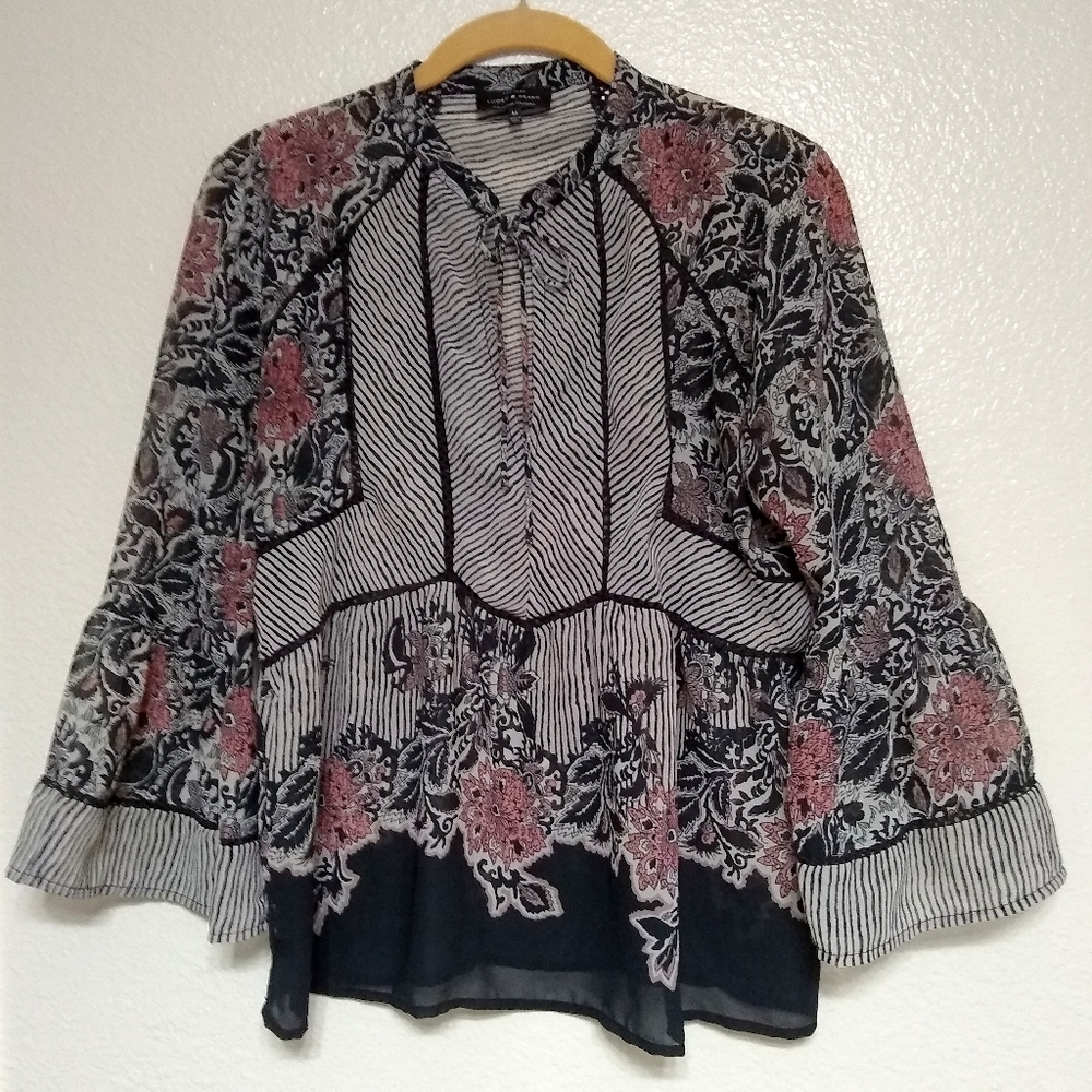 LUCKY BRAND semi-sheer print top, Medium